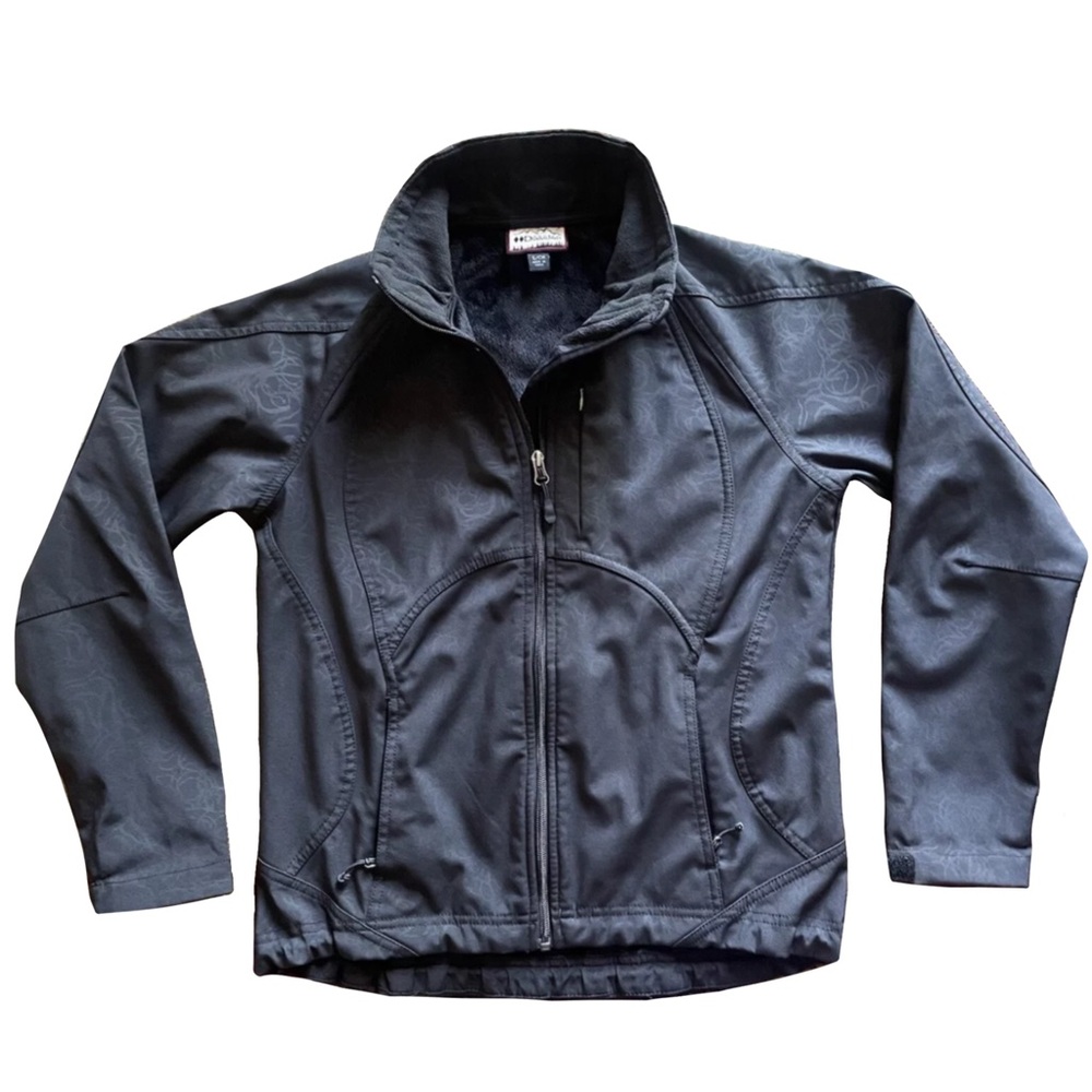 Double Diamond Unisex S/CH Black Floral Pattern Zip Up Soft Shell Ski Jacket